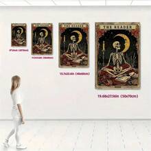 1 pieza Póster de arte de pared de lector de tarot gótico con calavera, regalo para amantes de los libros con póster de biblioteca esotérica, impresión sin marco de academia oscura y ocultismo para decoración de rincón de lectura/dormitorio, decoración perfecta para regalo y fiesta (Impresiones de pared de libros místicos de vuelta al colegio) Artes de pared vintage sin marco