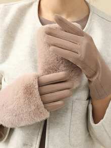 1 Peça De Luvas Com Tela Sensível Ao Toque Para Mulheres, Luvas Sem Dedos Quente, Outono/Inverno - Multicolorido - Ver 4