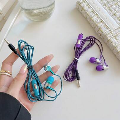 White/Purple/Red/Blue/Yellow Braided Wiring 3.5mm Full In-Ear Color Wired Headphones, Built-In Microphone Wire Control, High-Definition Calls, Student Headphones, Music Headphones, Running Sports Mobile Phone Headphones