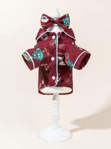 1 Set Satin Sleepwear & Loungewear, Peter Pan Collar Pet Dress, Lace Peter Pan Collar Warm Thickened Woolen Pet Dress For Dogs & Cats - Multicolor - View 1