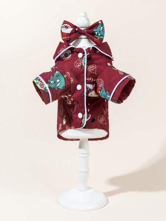 1 Set Satin Sleepwear & Loungewear, Peter Pan Collar Pet Dress, Lace Peter Pan Collar Warm Thickened Woolen Pet Dress For Dogs & Cats