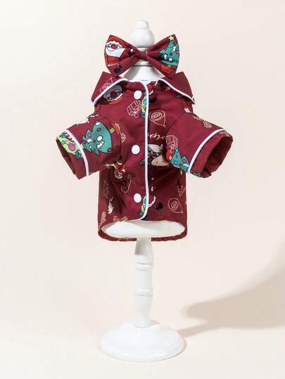 1 Conjunto de ropa de dormir y ropa de estar en casa de satén, vestido de mascota con cuello Peter Pan, vestido de mascota de lana gruesa con cuello Peter Pan de encaje para perros y gatos