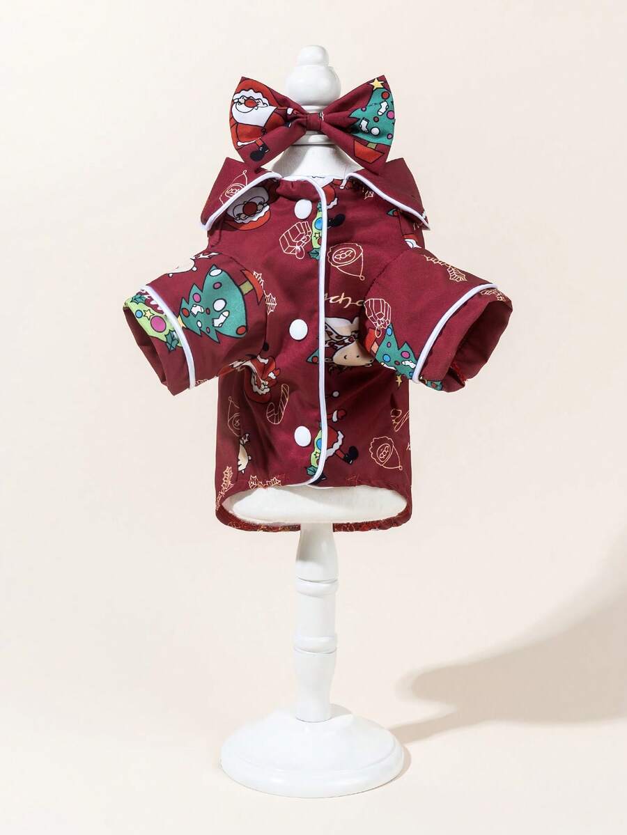 1 Set Satin Sleepwear & Loungewear, Peter Pan Collar Pet Dress, Lace Peter Pan Collar Warm Thickened Woolen Pet Dress For Dogs & Cats - Multicolor - View 1