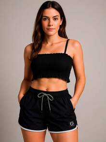 DABLIU DOIS KIT 2 Women's Shorts Black And Colors Loose And Comfortable Fit With Elastic Waistband Adjustable Drawstring And Side Pockets Casual Use Beach Or Workout Gym - 紫色 - 查看 2