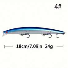 1个7.09英寸/0.85盎司米诺鱼形硬饵，仿生拟饵，带3D眼睛和强力鱼钩，适合海钓 - 彩色 - 查看 14