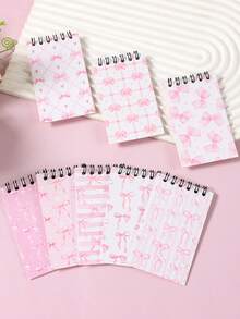 8pcs Mini Pink Bow Themed Spiral Notebooks, Dreamy Pink & White Bow Theme Party Favors, Birthday Party Small Gifts, Party Game Prizes, Gift Decor Spiral Notebooks, Tear-Off Notebooks, Portable Pocket Mini Notebooks, Suitable For Daily Use, Student Gifts, Back To School Rewards, Party Favors, Stationery, Diaries, Notepads - Pink Bow - View 3