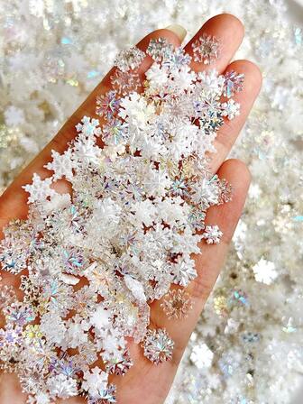 100pcs Snowflake Nail Art Decorations Christmas Iridescent Nail Art Charms White Transparent Snowflake Nail Supplies Mini Flatback Snow Shape Nail Art Accessories For Women Girls Manicure Decoration