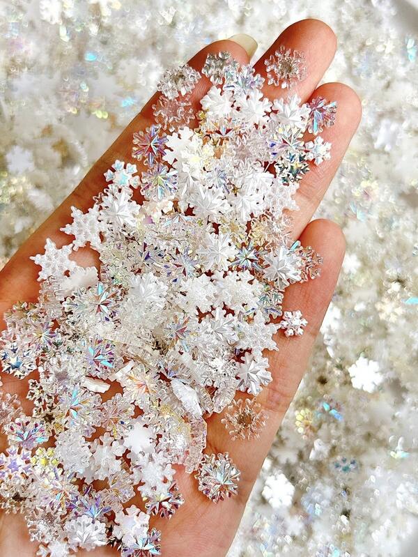 100pcs Snowflake Nail Art Decorations Christmas Iridescent Nail Art Charms White Transparent Snowflake Nail Supplies Mini Flatback Snow Shape Nail Art Accessories For Women Girls Manicure Decoration
