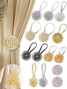 1pc/2pcs Crystal 3D Automatic Magnetic Self-Adhesive Curtain Tiebacks, Noble & Fashionable Quality Crystal Curtain Clips For Home Decor, Curtain Rope Tie Backs For Bedroom & Living Room, Magnetic Curtain Tiebacks No Drilling, Minimalist Curtain Clips - Multicolor - View 1