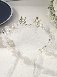 1 件花朵公主头饰珍珠新娘发饰女士婚礼发带 - 白色 - 查看 12