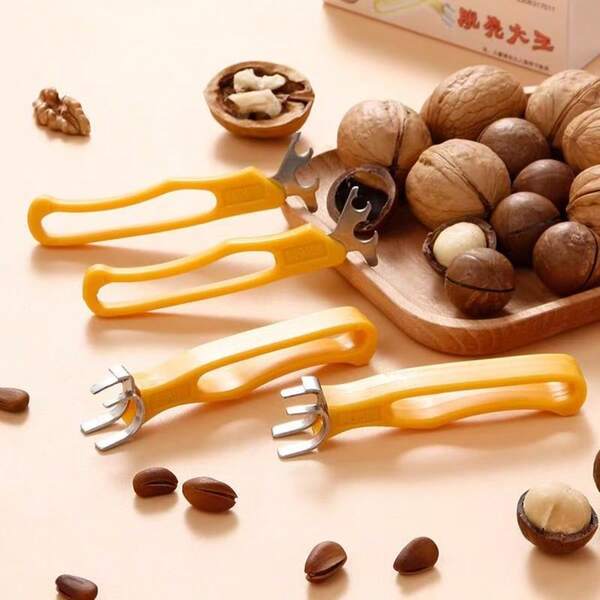 2pcs Yellow Walnut Cracker, Stainless Steel Nut Opener Tool, Suitable For Kitchen, Living Room, Outdoor, Applicable For Christmas, Easter, Epiphany, Eid Al-Fitr, Valentine's Day, St. Patrick's Day, Halloween, Thanksgiving, Mother's Day