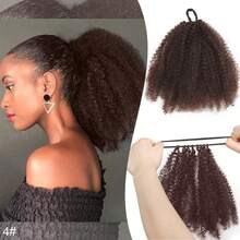 Afro Kinky Curly Synthetic Extensions Weave Bundles Weaving African Black Ponytail Elastic Band Hair Ring Ponytail 10 Inches - Multicolor - View 11