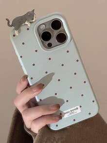 1 件 GUCADI 蓝色波尔卡圆点 + 3D 可爱躺猫软壳，优质亲肤防摔手机壳，兼容 16/15/14/13/12 系列防水防震防刮 - 藍色 - 查看 6