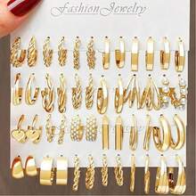 24 Pairs Gold Hoop Earrings Set For Women Multipack, Hypoallergenic Chunky Chain Twisted Hoop Earrings Pack, Fashion Dangle Earrings Jewelry For Gift