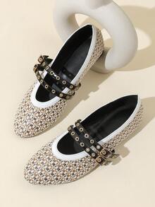 Bestseller de Verão Sapatos Femininos Tipo Mary Jane com Tira e Fivela, Bico Redondo, Planos, Outono