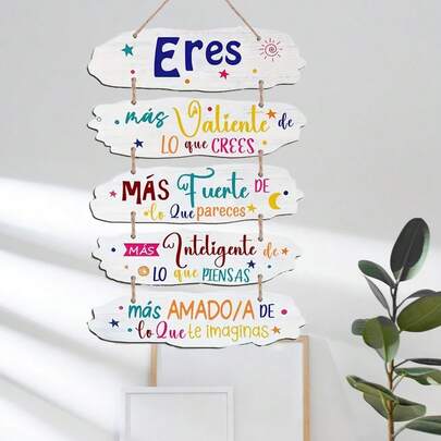 5 piezas Placas decorativas de madera con citas inspiracionales en español, adecuadas para la decoración de la habitación de niñas, decoración de dormitorio, decoración de apartamento, decoración de oficina, fiesta de mujeres solteras, decoración navideña, también un regalo para mujeres