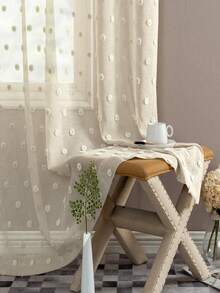 1pc French Luxury White Embroidered 3D Fluffy Ball Sheer Curtain, Versatile Japanese Style Window Curtain Suitable For Children's Room, Living Room, Bedroom, Kitchen Decor