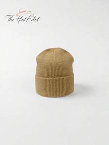 Warm Solid Color Knitted Knitted Hat, Rabbit Fur Knitted Beanie, Winter Warm Versatile Simple Korean Style Pullover Hat, Suitable For Outdoor, Daily Wear, Halloween Costumes, And Autumn, Solid Color Casual Knit Fabric
