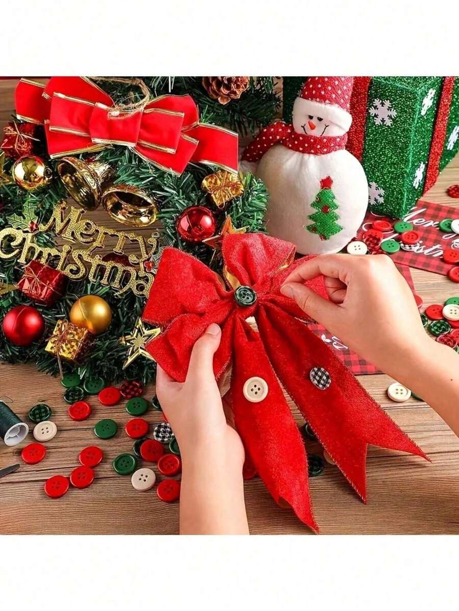 50pcs Christmas Wooden Buttons, 6 Colors, 0.79 Inch, Plaid Wooden Buttons With 4 Holes, Black And Red Wooden Buttons, Plaid Craft Buttons, Round Decorative Buttons, DIY Sewing Christmas Stocking Decor, Christmas Holiday Supplies