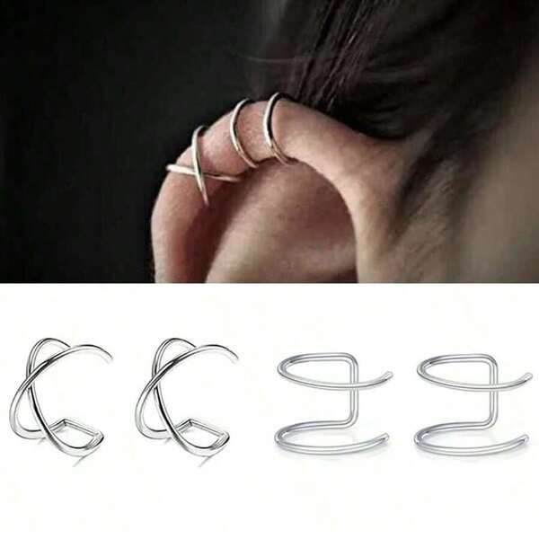 4Pcs Simplicity Ear Clip Women's Fake Perforated Earrings Fashion Ear Septal Cartilage Clamp Ring Girls' Jewelry Gifts