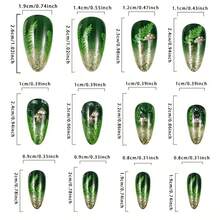 24-Piece Green Leaf Gradual Change Almond Patch Nail Band Glitter With Cute Mushroom Pattern - Green Leaf Gradient Almond-shaped Nails - View 3
