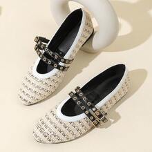 Sapatilhas Femininas de Outono/Inverno com Tiras Trançadas, Fivela e Bico Redondo, Tipo Mary Jane, Estilo Balé