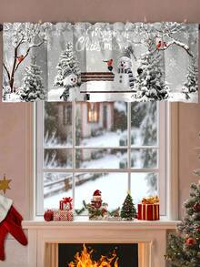 1 szt. - Wesołych Świąt - Zasłona bez twarzy dla lalki - Drzewo bałwana, złoty płatek śniegu, nadruk gwiazdy, poliestrowa dekoracja okienna do kuchni, salonu, sypialni, zimowej krainy czarów 2025-2026