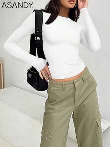 3pcs/Set Women Solid Color Crew Neck Long Sleeve T-Shirts, Slim Fit Casual Pullover Tops, Spring/Autumn - Multicolor - View 7