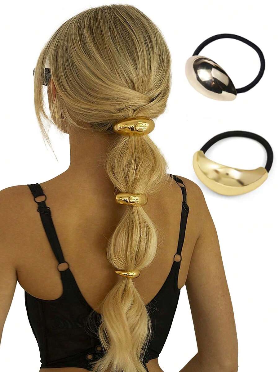 1 Peça de Elegante Faixa de Cabelo Elástica de Liga, Corda de Cabelo com Formato Geométrico da Moda para Rabos de Cavalo e Cabelos Grossos, Melhor Acessório de Cabelo para o Dia dos Namorados, Presentes, Viagens, Presentes para Mulheres, Acessórios de Cabelo, Enfeites de Meia