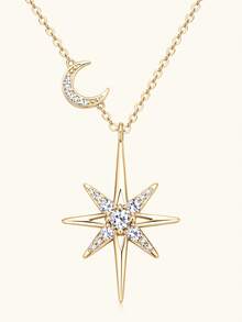 XUJIA 1PC Fashion Elegant Star&Moon Moissanite Pendant Necklace 925 Sterling Silver 3mm&2mm&1mm(0.28ctw) Necklace For Women Birthday Anniversary Valentine's Day Wedding Engagement Jewelry Gifts
