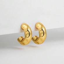 1 Đôi bông tai hình chữ C dày, phóng đại, mạ vàng và bạc, thiết kế 3D, trang sức giao thoa giữa châu Âu và Mỹ. - Hoa tai - Xem 9