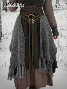 Hershine Jednoczęściowy damski pasek w stylu wikingów, sznurkowy pasek, swobodny i elegancki damski pasek w stylu wikingów, sznurkowy pasek, modny dodatek do talii w stylu retro country, styl Simia, wielofunkcyjny design, odpowiedni do codziennego noszenia w drodze do pracy o każdej porze roku, akcesoria jesienne i zimowe, akcesoria do kostiumów świątecznych i halloweenowych, dekoracja sukienki, swetra i płaszcza