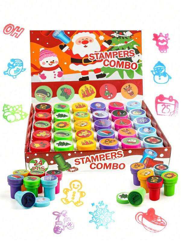 10/24 Pezzi Timbri Natalizi Assortiti Autoinchiostranti, Timbri di Babbo Natale e Alberi di Natale per Feste di Natale, Regali di Capodanno, Premi di Gioco, Forniture per Feste