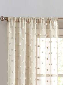 1pc French Luxury White Embroidered 3D Fluffy Ball Sheer Curtain, Versatile Japanese Style Window Curtain Suitable For Children's Room, Living Room, Bedroom, Kitchen Decor