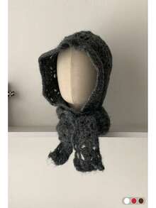 1pc Handmade Crochet Ear Warmer Beanie, Autumn/Winter Warm Double Layer Thick Tassel Knitted Headband Hat For Women, Versatile Rolled Brim Knit Cap - Multicolor - View 8