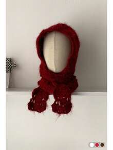 1pc Handmade Crochet Ear Warmer Beanie, Autumn/Winter Warm Double Layer Thick Tassel Knitted Headband Hat For Women, Versatile Rolled Brim Knit Cap - Multicolor - View 6