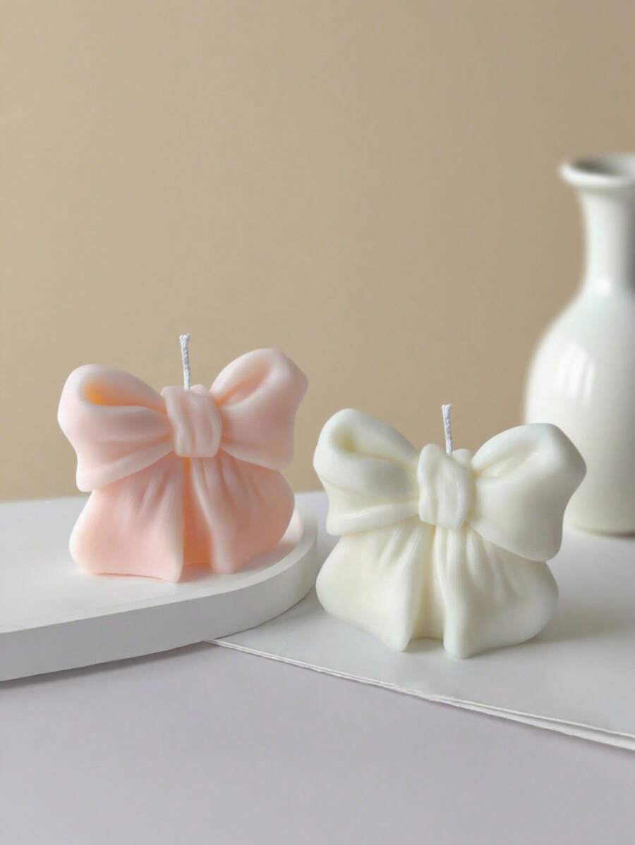 1pc Romantic Ribbon Bow Shaped Mold - Heat Resistant & Easy To Clean, Suitable For Candle/Soap/Plaster, Wedding Season/Mother's Day Gift Silicone Mold, Valentine's Day Gift Silicone Mold - White - View 1