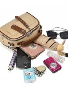 Women's Crossbody Bag Portable Medium Blogger Travel Bag 2 Handles (A90709) - 卡其色 - 查看 6