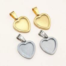 2pcs 12mm Inner Size Thick Stainless Steel Heart Pendant Cabochon Blank Base Setting Bezel Tray DIY Jewelry Making Accessories - Heart - View 3