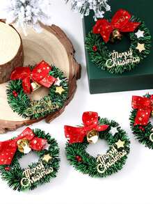 30 Pcs Mini Christmas Wreaths With Red Bows And Golden Bells - Plastic Festive Artificial Craft Tree Ornaments(1/10/20/30pcs) - Multicolor - View 8