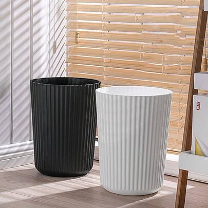 1 件简约条纹垃圾桶，白色、黑色、米色卧室、客厅、浴室纸篓垃圾收纳桶，适用于家庭和办公室
