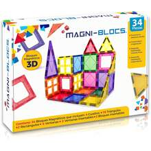 Imanes de Enseñanza, Set de 34 Piezas, Bloques Magnéticos 3D, Formas Geométricas Magnéticas Educativas para Niños, Rompecabezas Magnéticos Tridimensionales - 1 - Ver 2