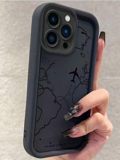 1 pezzo Custodia per telefono antiurto full body, realizzata in materiale TPU, con motivo a mappa di aeroplano, compatibile con 17/16/15/14/13/12/11/X/XS/7/8