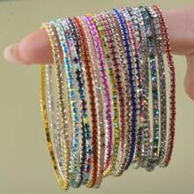 6pcs/Set Elegant 2MM Thin Rhinestone Bracelets, Crystal Glass Diamond Elastic Tennis Bracelet For Women, Suitable For Party