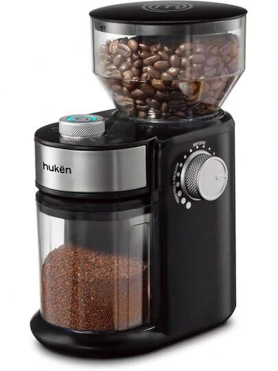 Hukën x.| Molino de Café Eléctrico Profesional Power-Grind 200 g| Muelas Ajustables con 12 Niveles de Molienda| Dual Knob para Grosor y Porciones| Muela Desmontable| Acero Inox| 150 vatios