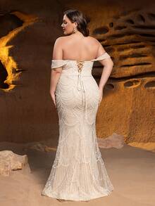 Faeriesty Đầm dạ hội đuôi cá sang trọng đính cườm, kiểu dáng trễ vai, cổ áo hình trái tim – họa tiết đính cườm lượn sóng, hoàn hảo cho tiệc cưới sang trọng và các buổi dạ tiệc cao cấp, trang trọng và thanh lịch. - Rượu sâm banh - Xem 2