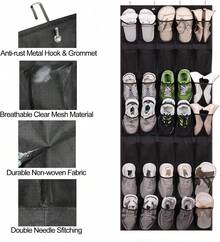 Organizador de zapatos Colgado Sobre La Puerta,Organizador Colgante para Guardar Zapatos,40 Bolsillos Grandes Zapatera Colgante,para Guardar Zapatos,Ropa,Artículos de Aseo y Juguetes (Nnegro) - Negro - Ver 6