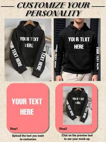 Sudadera con capucha personalizada para hombres con texto impreso, personaliza con tu texto/nombre/bendición/festividad/aniversario, sudadera personalizada, regalo de cumpleaños/Día de San Valentín/Día del Padre/fiesta/cumpleaños - Negro - Ver 4
