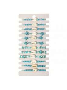 12pcs Fashionable & Charming Summer Ocean Element Faux Shell, Starfish, Bead Bracelets For Women, Adjustable Jewelry Accessories Suitable For Couples, Daily Wear, Beach Travel, Cycling And Photography, Great Gift For Female Friends - Multicolor 3 - View 4