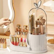 1 cutie de depozitare pentru machiaj, rotativă la 360°, rezistentă la praf, suport organizator de masă de mare capacitate, potrivit pentru toaletă, birou, cămin, birou, casă (alb/galben/roz)